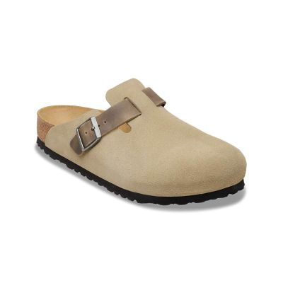 Birkenstock Boston Mixed Leather Narrow Fit Faded Khaki - Brun - Sandaler Birkenstock Boston Mixed Leather Narrow Fit Faded Khaki - Brun - Sandaler