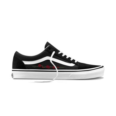 Vans Old Skool Rose Embroidery Black Red - Svart - Joggesko Vans Old Skool Rose Embroidery Black Red - Svart - Joggesko