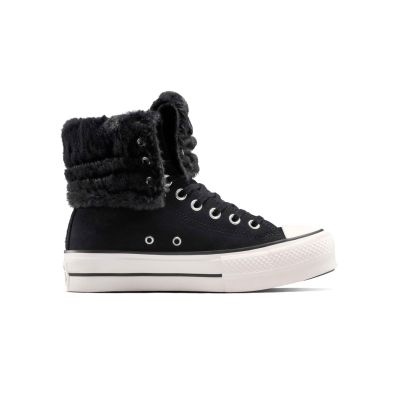 Converse Chuck Taylor All Star Fold-Over Lift Platform XHi Faux Fur - Svart - Joggesko Converse Chuck Taylor All Star Fold-Over Lift Platform XHi Faux Fur - Svart - Joggesko