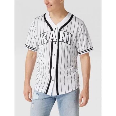 Karl Kani Serif Pinstripe Baseball Shirt White - Hvit - Kortermet T-skjorte