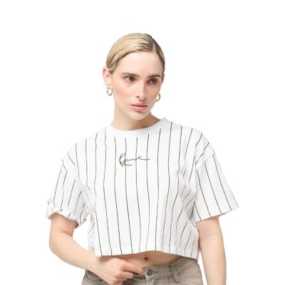 Karl Kani Small Signature Essential Pinstripe Crop White - Hvit - Kortermet T-skjorte Karl Kani Small Signature Essential Pinstripe Crop White - Hvit - Kortermet T-skjorte