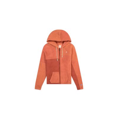 Champion Patchwork Velour Fleece ZIP-UP Hoodie - Oransje - Hettegenser Champion Patchwork Velour Fleece ZIP-UP Hoodie - Oransje - Hettegenser
