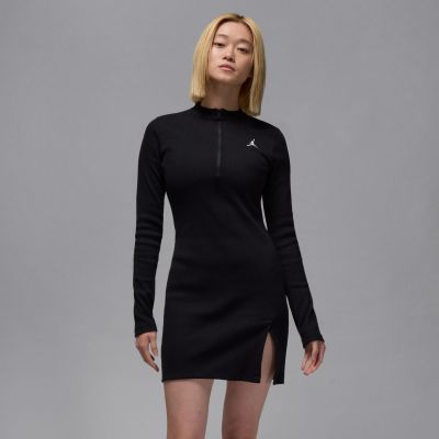 Jordan Wmns 1/2-Zip Long-Sleeve Knit Dress Black - Svart - Kjole