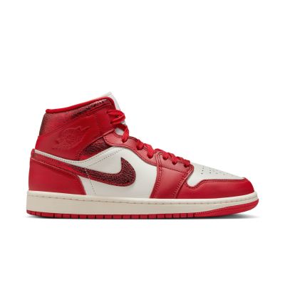 Air Jordan 1 Mid SE "Red Cracked Leather" Wmns - Hvit - Joggesko