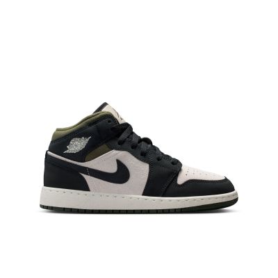 Air Jordan 1 Mid "Off Noir Medium Olive" (GS) - Hvit - Joggesko