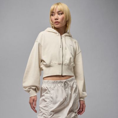 Jordan Flight Fleece Wmns Cropped Satin-Lined Hoodie Rattan - Hvit - Hettegenser