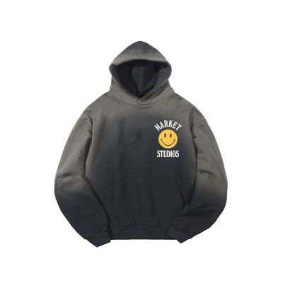 Market Smiley Upside Down Lock-up Hoodie Jet Black - Svart - Hettegenser