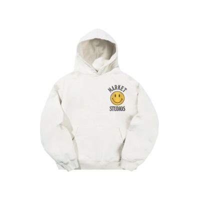 Market Smiley Upside Down Lock-up Hoodie Unbleached Cotton - Hvit - Hettegenser