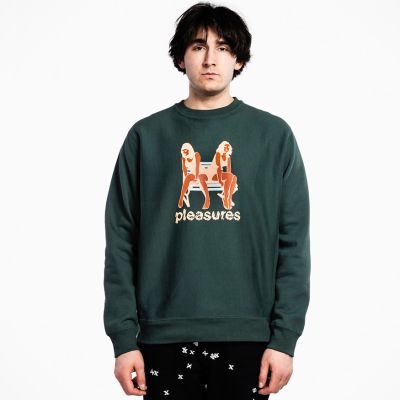 Pleasures Bench Premium Crewneck Pine Green - Grønn - Hettegenser
