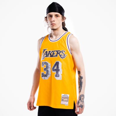 Mitchell & Ness 75th Anniversary Swingman Jersey Shaquille O'Neil Los Angeles Lakers Light Gold - Gul - Jersey